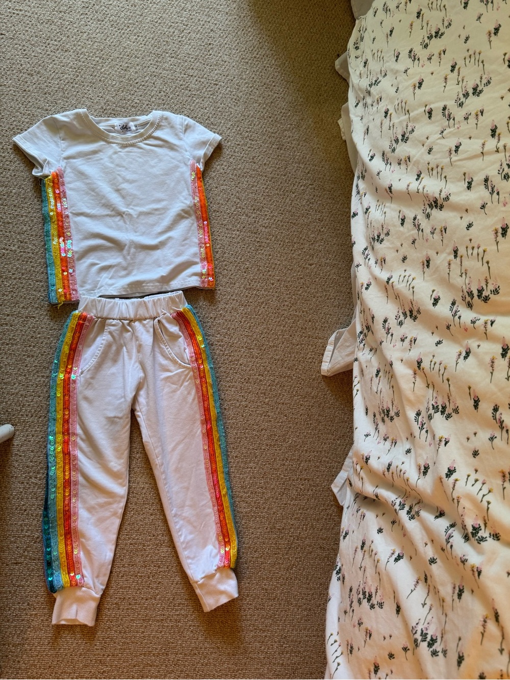 Lola + The Boys White Kids Matching Set with Rainbow Sequin Stripes